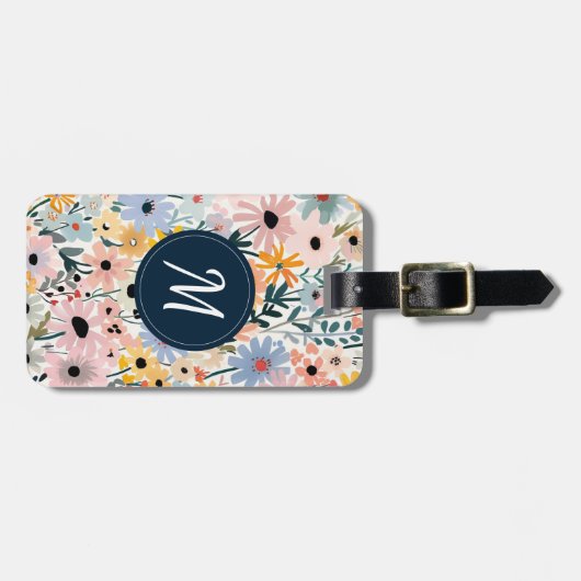 ブルーピンクかわいらしフローラモノグラム ラゲッジタグ (正面横)