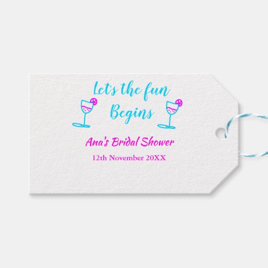 ブルーピンクつる植物ガラスブライダルシャワーレッツおもしろい開始 ギフトタグ (正面(横))