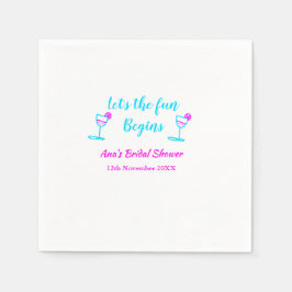 ブルーピンクつる植物ガラスブライダルシャワーレッツおもしろい開始 スタンダードカクテルナプキン