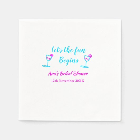 ブルーピンクつる植物ガラスブライダルシャワーレッツおもしろい開始 スタンダードカクテルナプキン (正面)