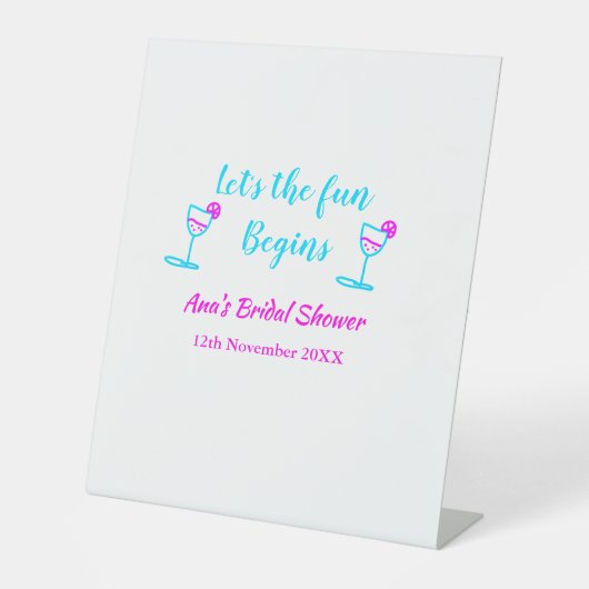 ブルーピンクつる植物ガラスブライダルシャワーレッツおもしろい開始 台座サイン (正面)