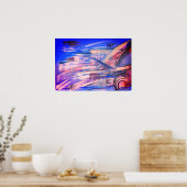 ブルーピンクとグレーの抽象芸術アートポスター ポスター (キッチン)