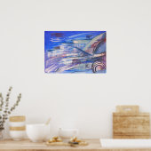 ブルーピンクとグレーの抽象芸術 ポスター (キッチン)