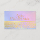 ブルーピンクと金ゴールドウォーターカラーネイルアートスタジオ 名刺 (正面)