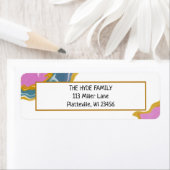 ブルーピンクと金ゴールドマーブルフルードアート ラベル (インサイチュ)