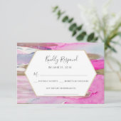ブルーピンクと金ゴールド水色のRSVPカード 招待状 (スタンド正面)