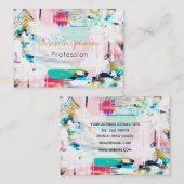 ブルーピンクと金ゴールド絵画ブラシ 名刺 (正面/裏面)