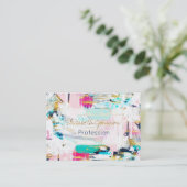 ブルーピンクと金ゴールド絵画ブラシ 名刺 (スタンド正面)