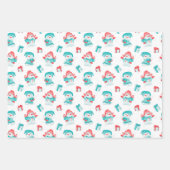 ブルーピンクのおもしろい雪だるまパターン子供のクリスマス ラッピングペーパーシート (正面3)