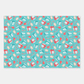 ブルーピンクのおもしろい雪だるまパターン子供のクリスマス ラッピングペーパーシート (正面2)