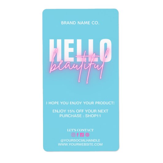 ブルーピンクのご注文ありがとうございます |こんにちは美しい ラベル (正面)