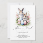 ブルーピンクのイースターエッグバニーラビットジェンダーリビール 招待状 (正面)