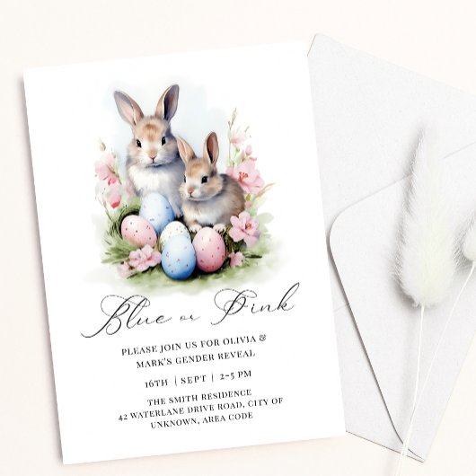 ブルーピンクのイースターエッグバニーラビットジェンダーリビール 招待状
