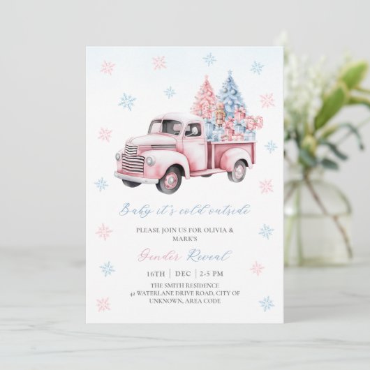 ブルーピンクのギフトクリスマストラックジェンダーが明らかにする 招待状 (スタンド正面)