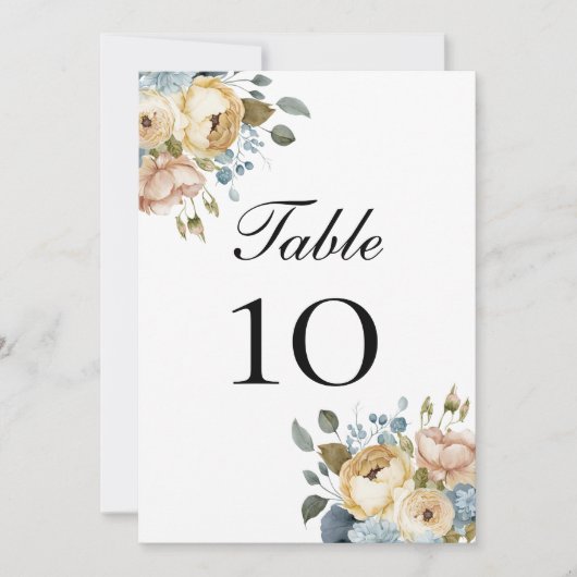 ブルーピンクのクリーム結婚フローラの表の番号カード (正面)