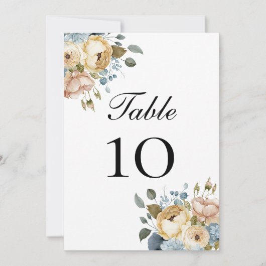 ブルーピンクのクリーム結婚フローラの表の番号カード (裏面)