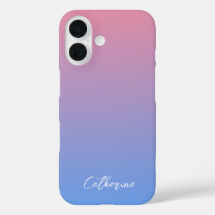 ブルーピンクのグラデーショモダンンミニマル・スクリプトの種類名 iPhone 16ケース