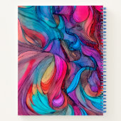 ブルーピンクのティール（緑がかった色）薄紫水色インク抽象化 ノートブック (裏面)