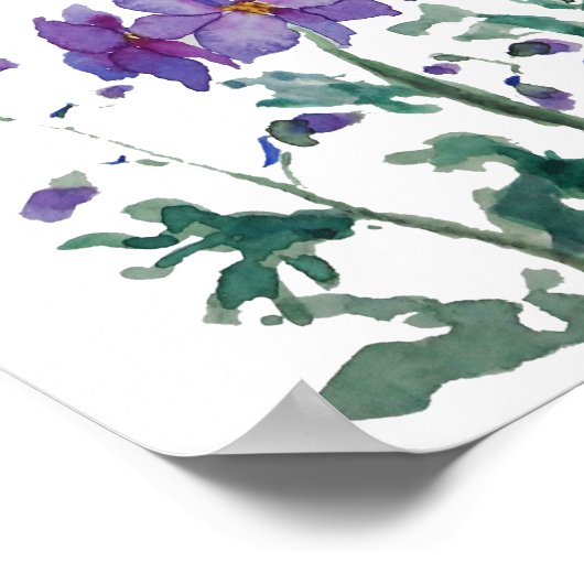 ブルーピンクのデルフィニウム水彩色 ポスター (角)