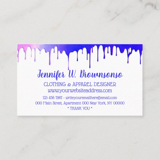 ブルーピンクのドリップシャツの衣料品 名刺 (裏面)