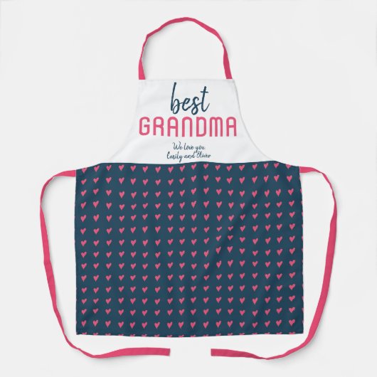 ブルーピンクのハートパタ最高のーンおばあちゃんの母の日 エプロン (正面)