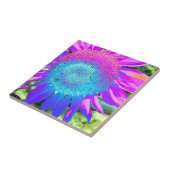 ブルーピンクのファンキーレトロなヒマワリの写真 タイル (側面)