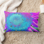 ブルーピンクのファンキーレトロなヒマワリの写真 ランバークッション (ブランケット)