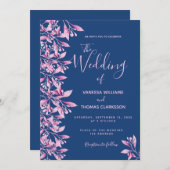 ブルーピンクのフローラの結婚植物文字 招待状 (正面/裏面)