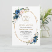 ブルーピンクのフローラ恋しく思金ゴールドへミセスブライダルシャワー 招待状 (スタンド正面)