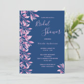ブルーピンクのフローラ植物葉ブライダルシャワー 招待状 (スタンド正面)