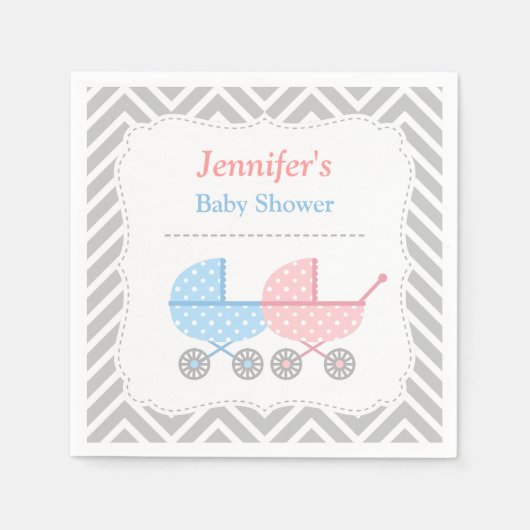 ブルーピンクのベビーシャワー用品 スタンダードカクテルナプキン (正面)