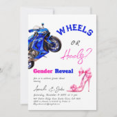 ブルーピンクのホイールまたはヒールの性別の表示 招待状 (正面)