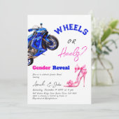 ブルーピンクのホイールまたはヒールの性別の表示 招待状 (スタンド正面)