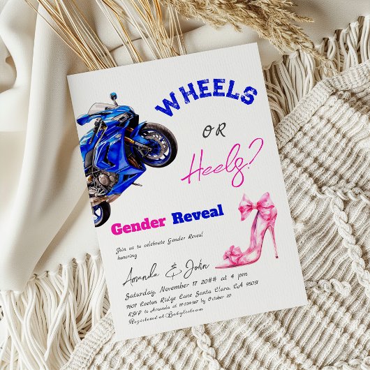 ブルーピンクのホイールまたはヒールの性別の表示 招待状