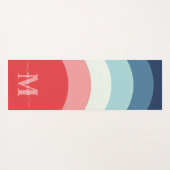 ブルーピンクのレインボーカーブストライプのモノグラム名 ヨガマット (裏面(横))