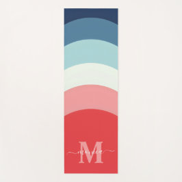 ブルーピンクのレインボーカーブストライプのモノグラム名 ヨガマット