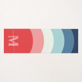 ブルーピンクのレインボーカーブストライプのモノグラム名 ヨガマット (正面(横))