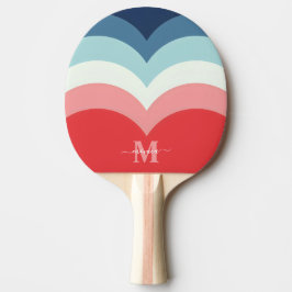 ブルーピンクのレインボーカーブストライプのモノグラム名 卓球ラケット