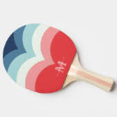 ブルーピンクのレインボーカーブストライプのモノグラム名 卓球ラケット (横)