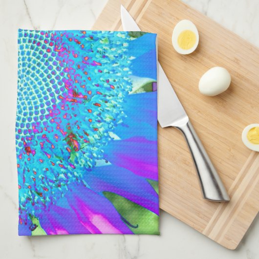 ブルーピンクのレトロなヒマファンキーワリの写真 キッチンタオル (四つ折り)