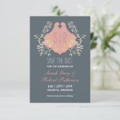 ブルーピンクのヴィンテージ花結婚式の日付を保存 セーブザデート (スタンド正面)