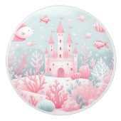 ブルーピンクの城魚の海のおとぎ話子供部屋 セラミックノブ (正面)