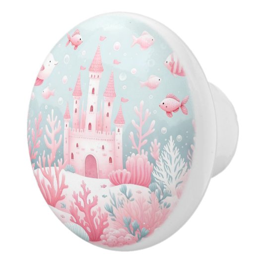 ブルーピンクの城魚の海のおとぎ話子供部屋 セラミックノブ (右)