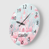 ブルーピンクの城魚の海のおとぎ話子供部屋 ラージ壁時計 (傾斜)