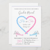 ブルーピンクの愛ハートが航空機性別を明らかにする 招待状 (正面/裏面)