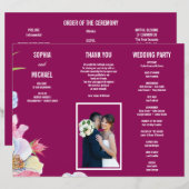 ブルーピンクの水彩花の結婚式プログラムフライヤー (正面/裏面)