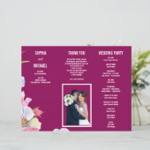 ブルーピンクの水彩花の結婚式プログラムフライヤー (スタンド正面)