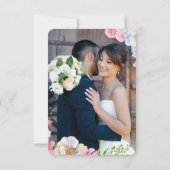 ブルーピンクの水色の結婚花 出欠カード (裏面)