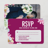 ブルーピンクの水色の結婚花 出欠カード (正面/裏面)