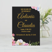 ブルーピンクの水色の花の結婚式の日付を保存 招待状 (スタンド正面)